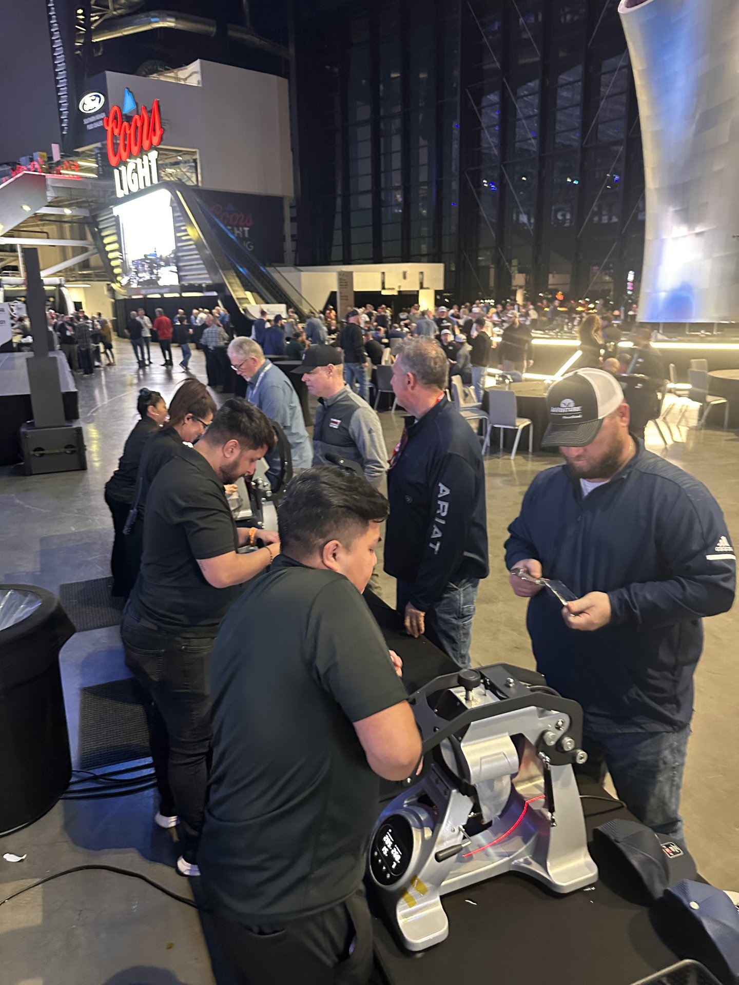 Live heat press station pressing custom-branded apparel on-site at a Las Vegas event