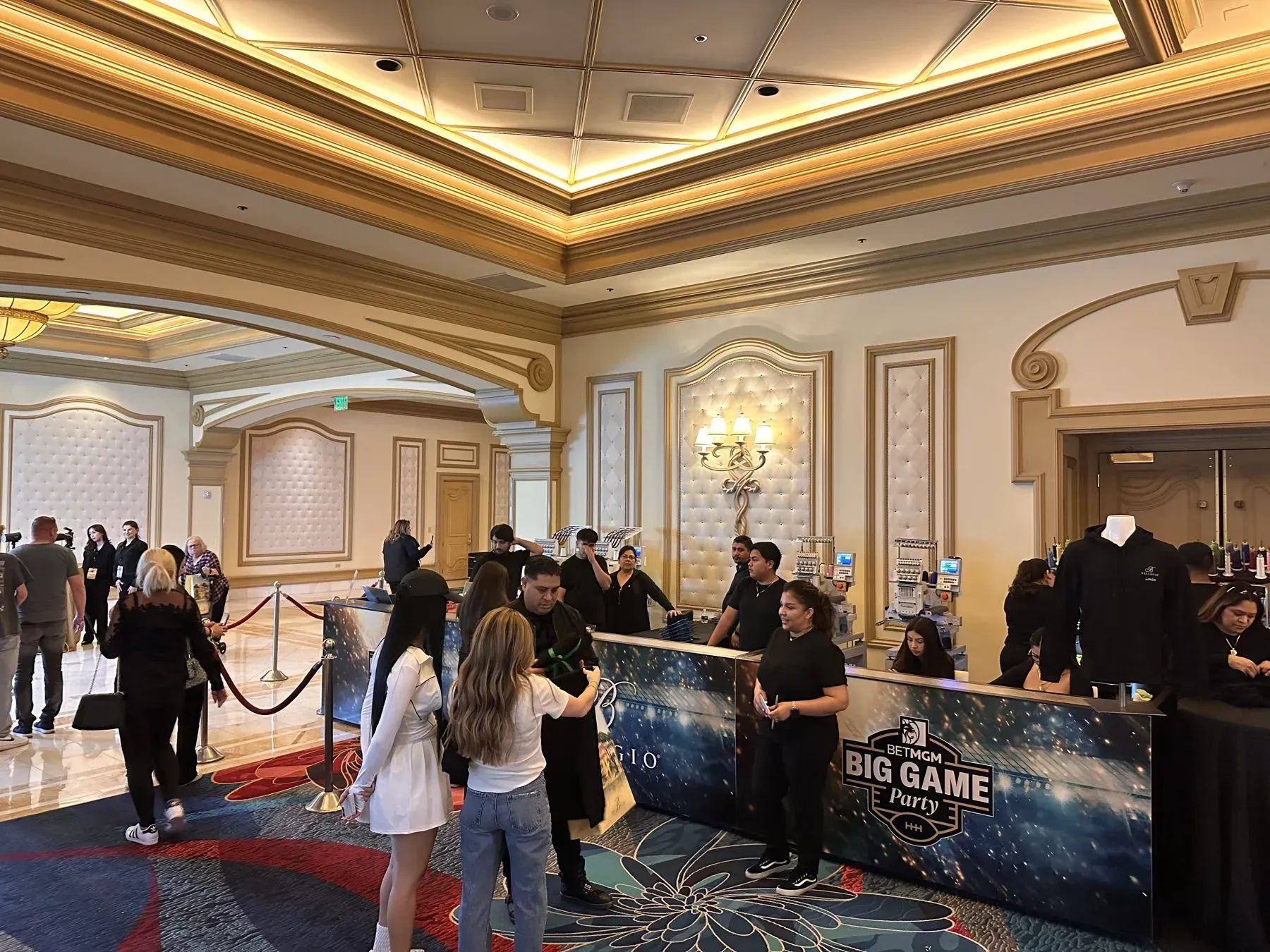 Live embroidery station set up at a Las Vegas brand activation