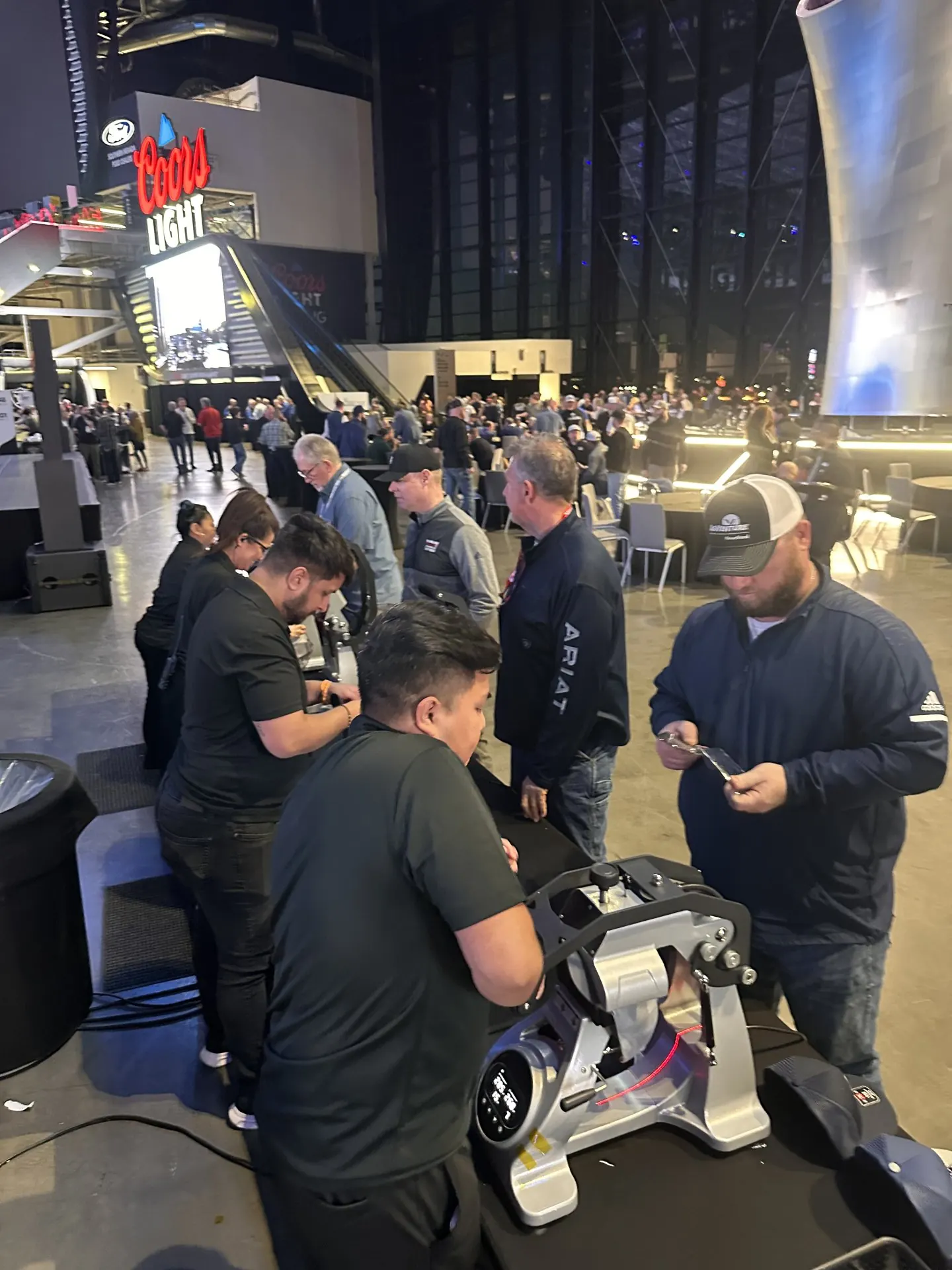 Live heat press station pressing custom-branded apparel on-site at a Las Vegas event
