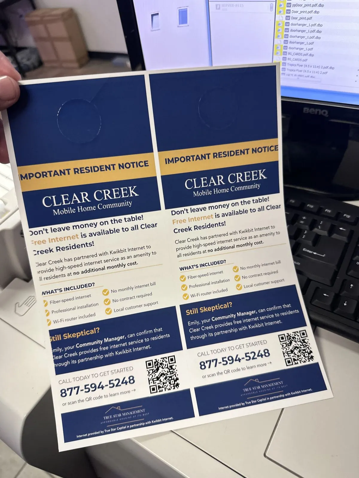 Printed flyers and handouts stacked after trimming
