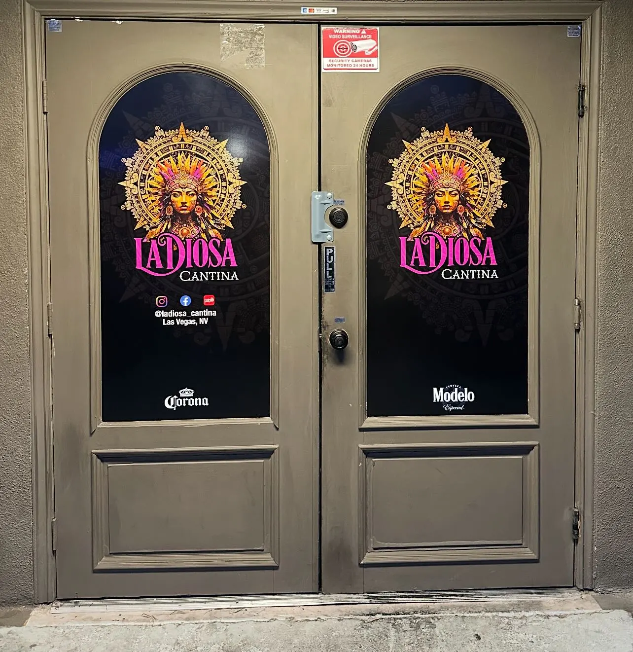 La Diosa storefront door graphics produced by Solid Promo Prints in Las Vegas