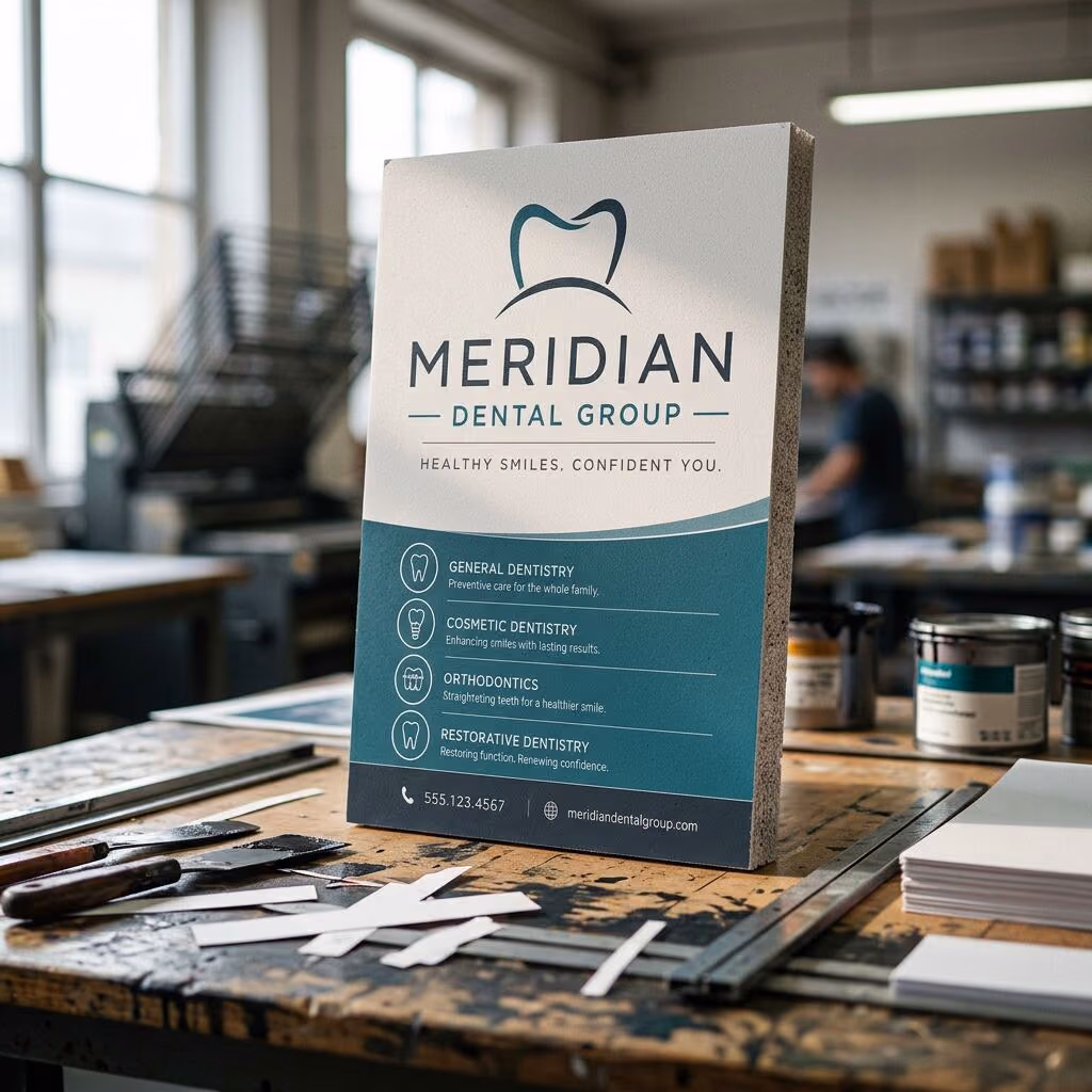 Foam board prints in three sizes showing the white foam core edge, product photo